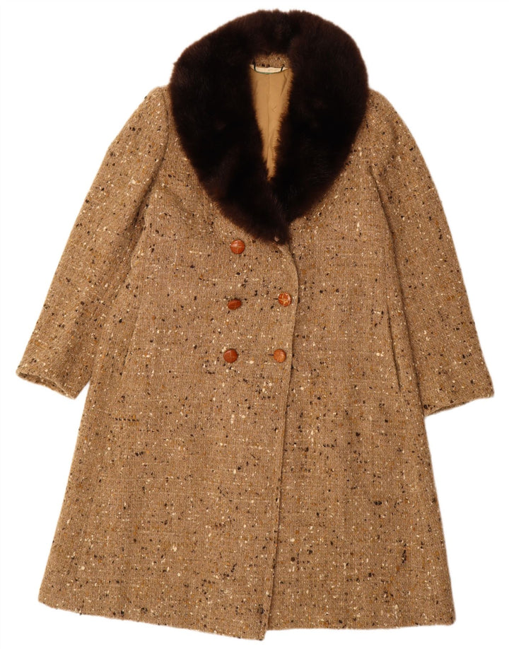 Casaco feminino vintage com peito duplo UK 18 XL bege manchado