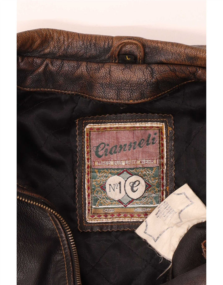 Jaqueta de couro masculina vintage UK 40 grande marrom
