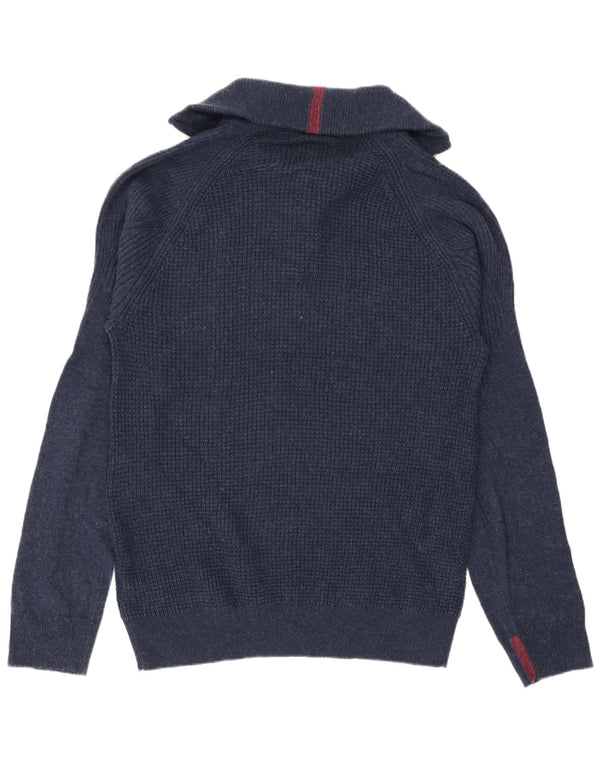 Suéter masculino branco com zíper e gola XL em lã de cordeiro azul marinho