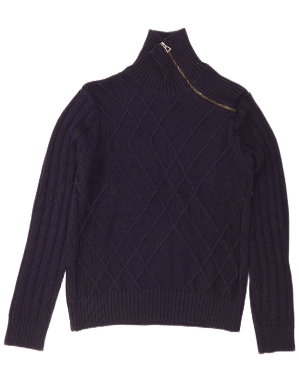 Suéter feminino Nara Maglie com zíper e gola uk 14 lã azul marinho médio