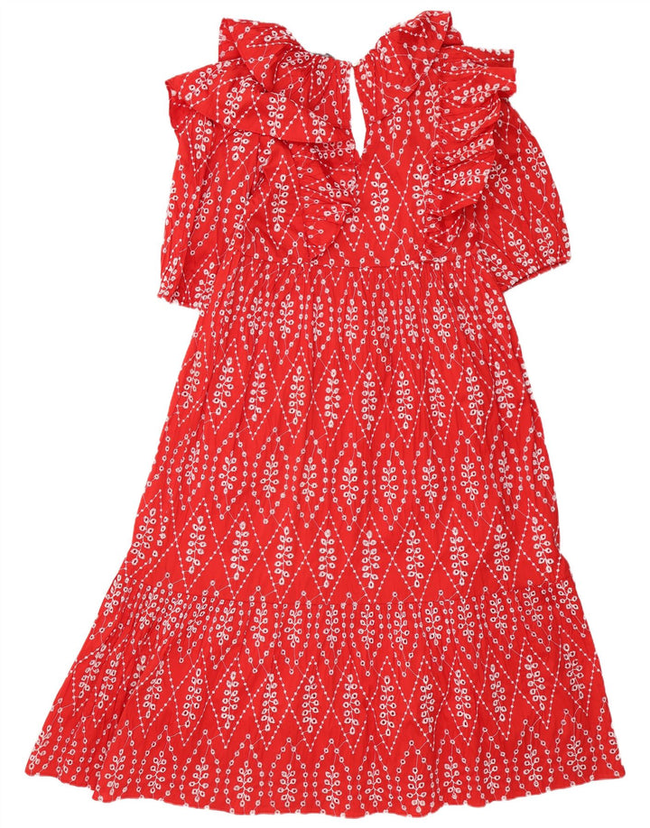 Vestido feminino Zara com estampa abstrata de manga 1/2 em camadas Reino Unido 10 pequeno vermelho