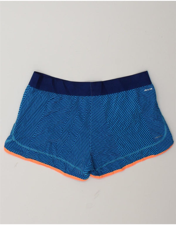Adidas Womens Climalite Sport Shorts UK 12/14 Medium Blue Pinstripe
