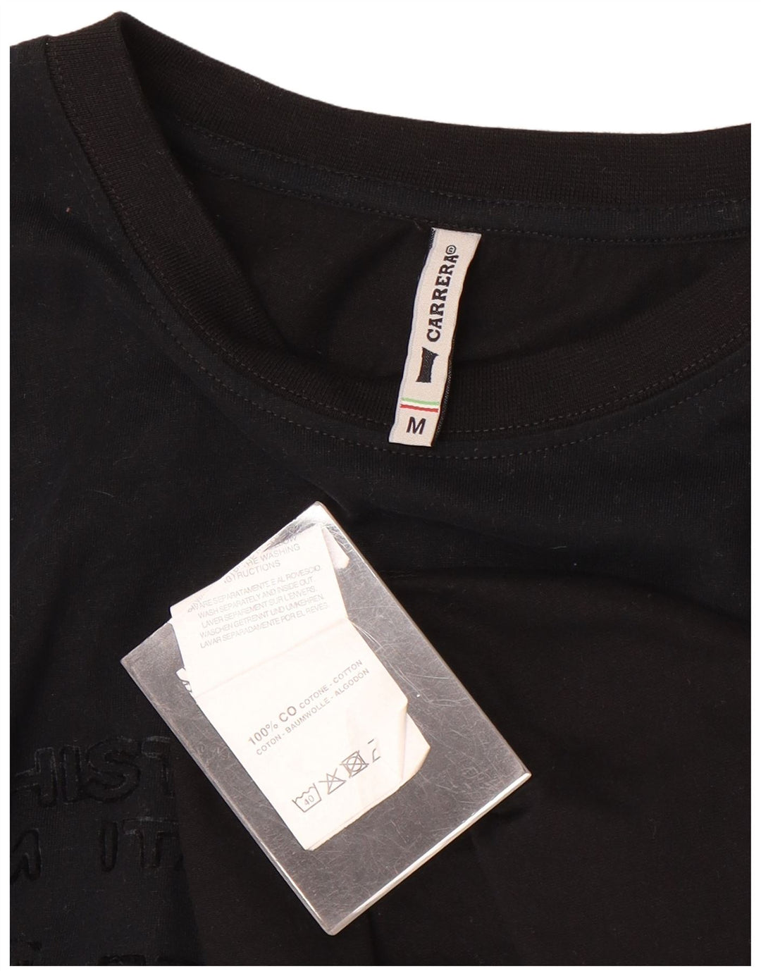 Carrera Mens Graphic Top Manga Longa Médio Algodão Preto