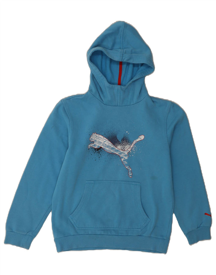 PUMA Boys Graphic Hoodie Jumper 13-14 Years Blue Cotton Vintage Puma and Second-Hand Puma from Messina Hembry 