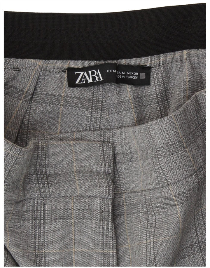 Zara Calça Chino Feminina Slim Médio W28 L27 Poliéster Xadrez Cinza