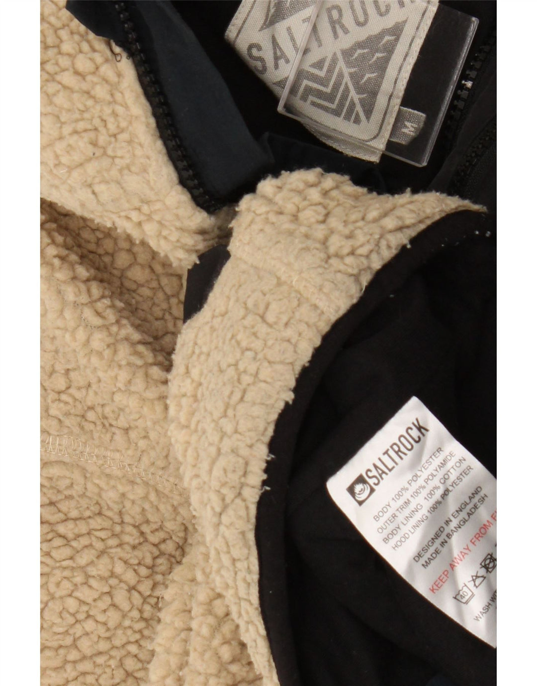 Jaqueta masculina de lã com capuz Saltrock Reino Unido 38 poliéster colorblock bege médio