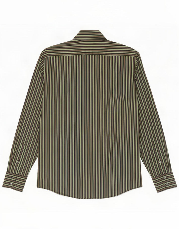 Camisa masculina Ted Baker tamanho 3 algodão listrado verde médio