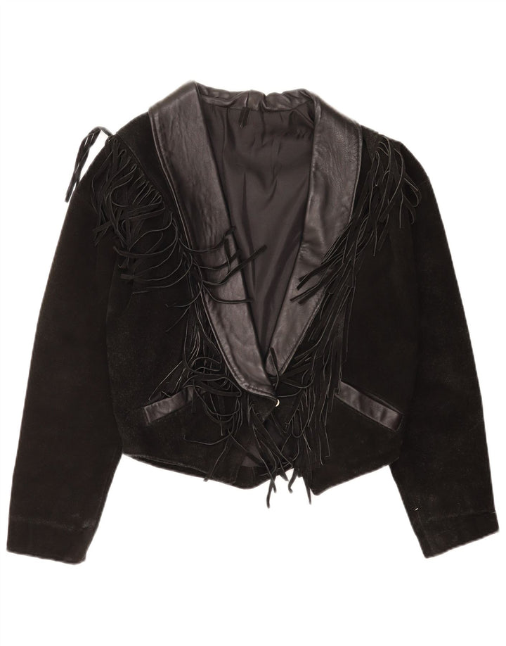 Jaqueta feminina vintage de camurça ocidental UK 14 média preta