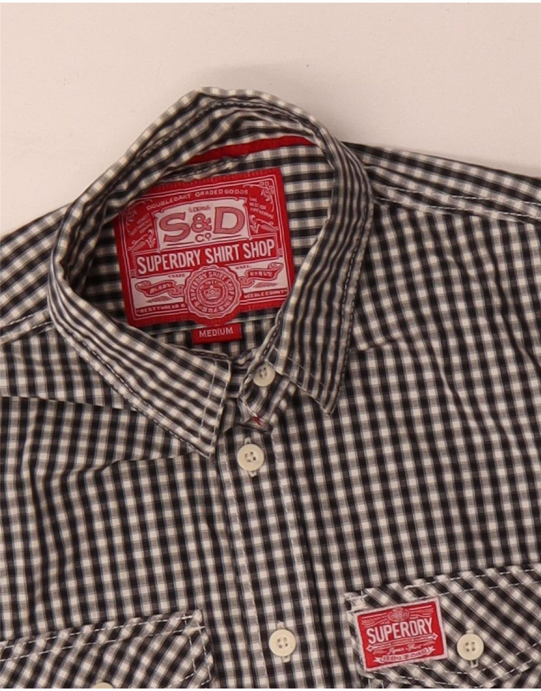 Camisa masculina Superdry média preta algodão guingão