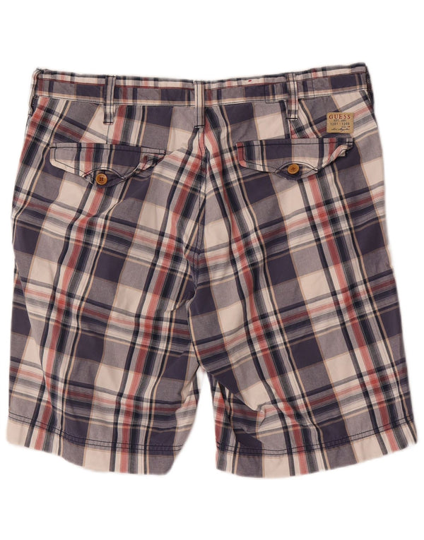 Guess Mens Chino Shorts W34 Grande Algodão Xadrez Azul Marinho