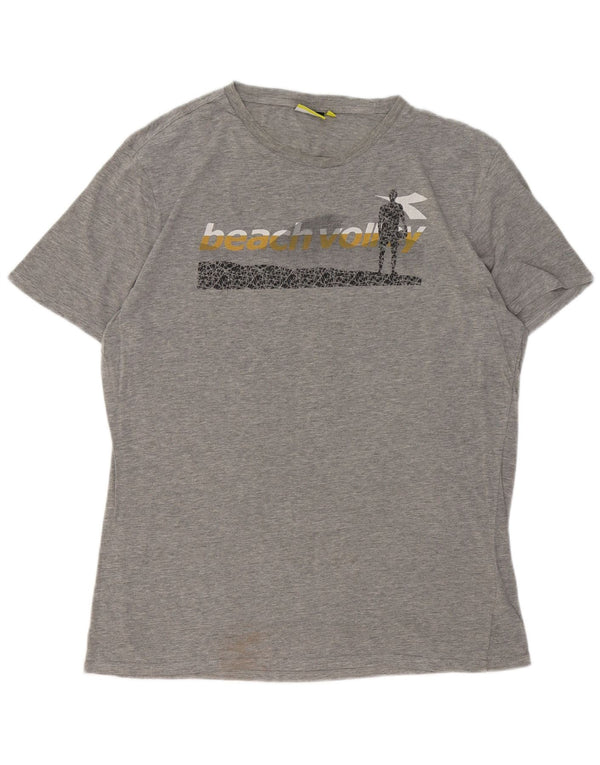 Camiseta masculina gráfica DIADORA Top XL algodão manchado cinza