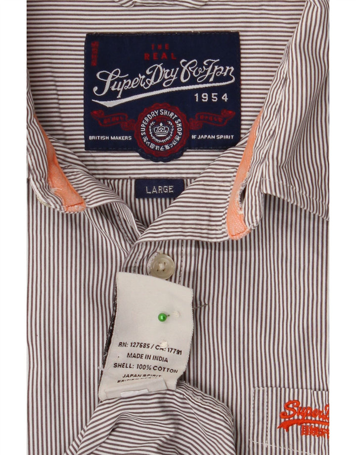 Camisa masculina SUPERDRY grande algodão listrado cinza