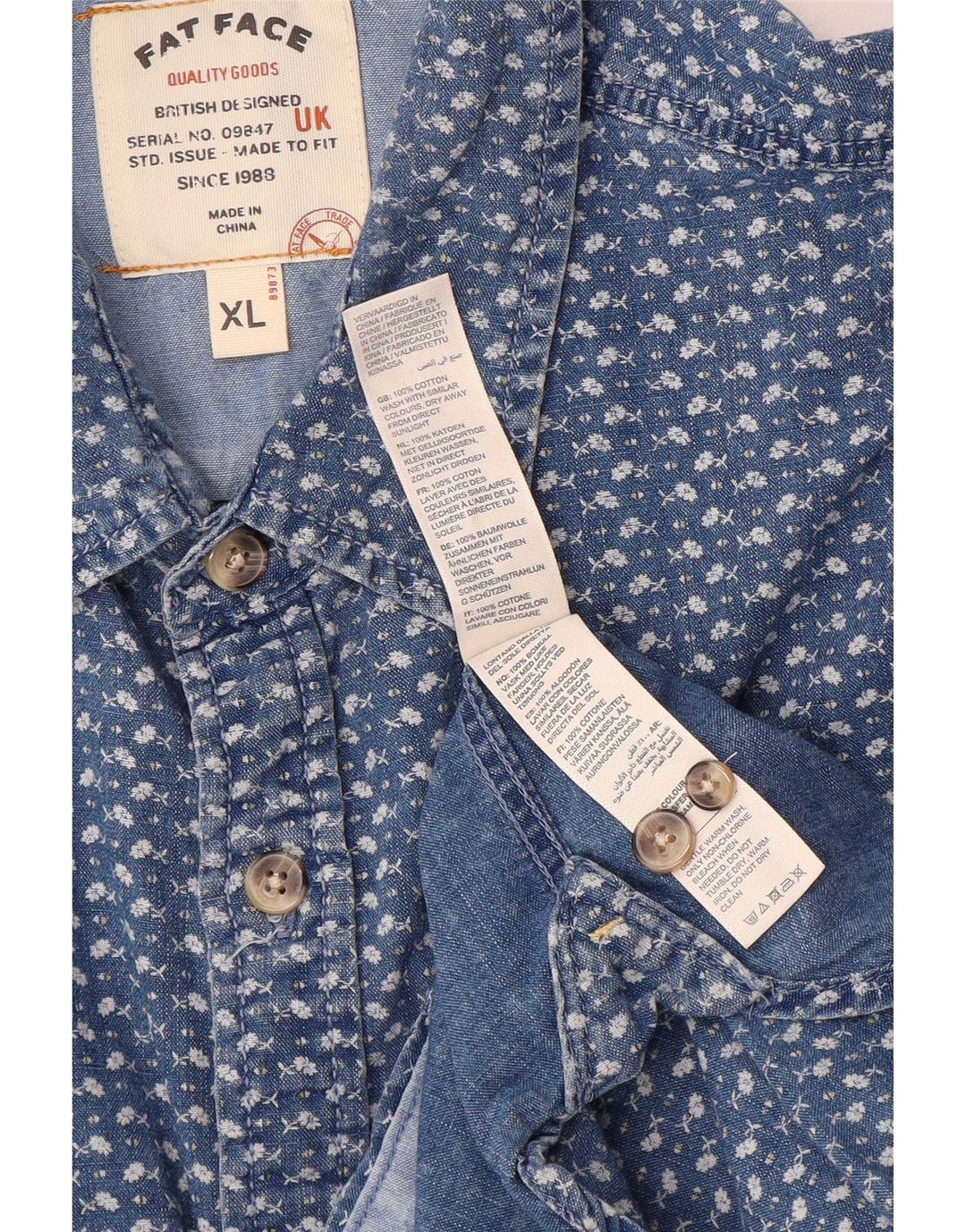 Camisa masculina de ajuste regular Fat Face XL algodão xadrez azul