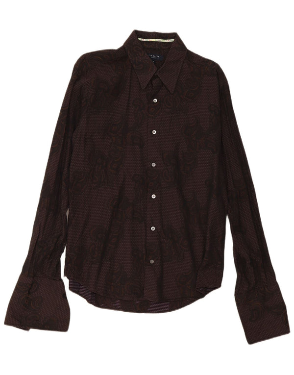 Camisa formal masculina Ted Baker tamanho 4 grande algodão Paisley Borgonha