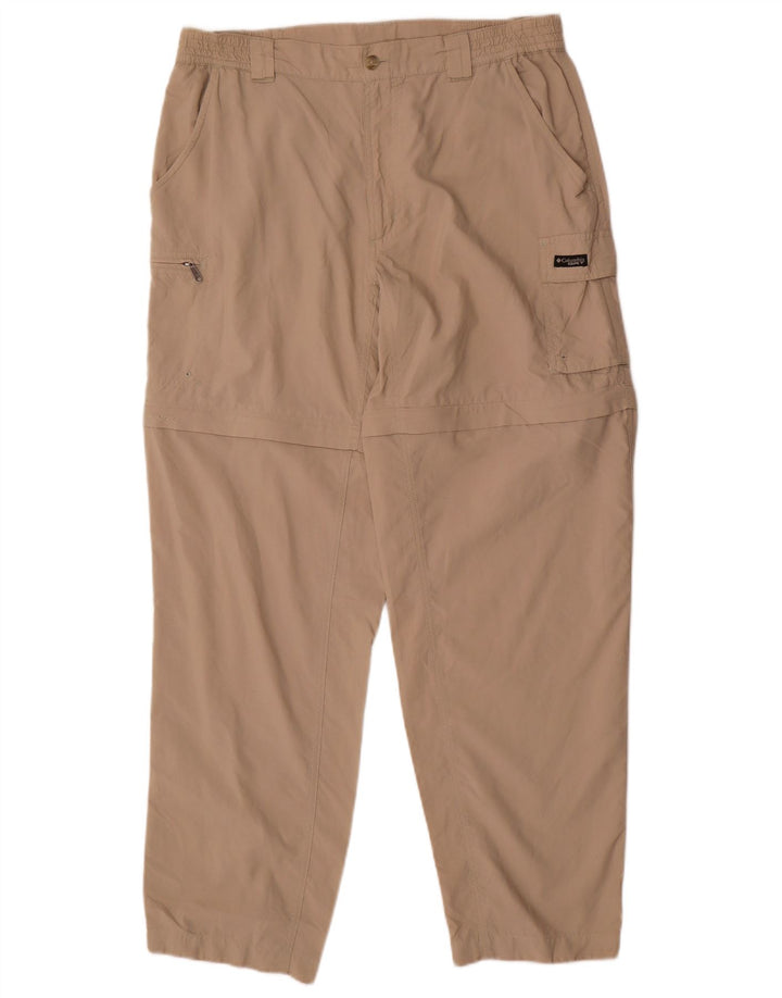 COLUMBIA Calça cargo feminina reta grande W32 L30 poliéster bege