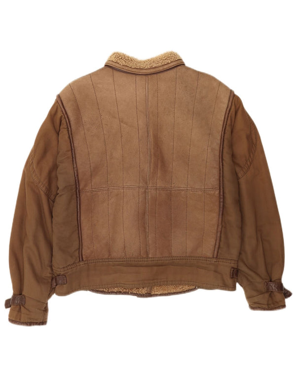 Jaqueta feminina de couro Sherpa vintage IT 46 grande marrom