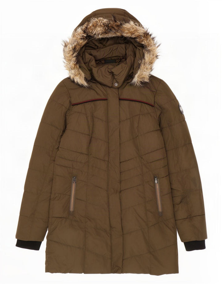 Jaqueta acolchoada com capuz feminina Superdry UK 10 poliéster cáqui pequeno