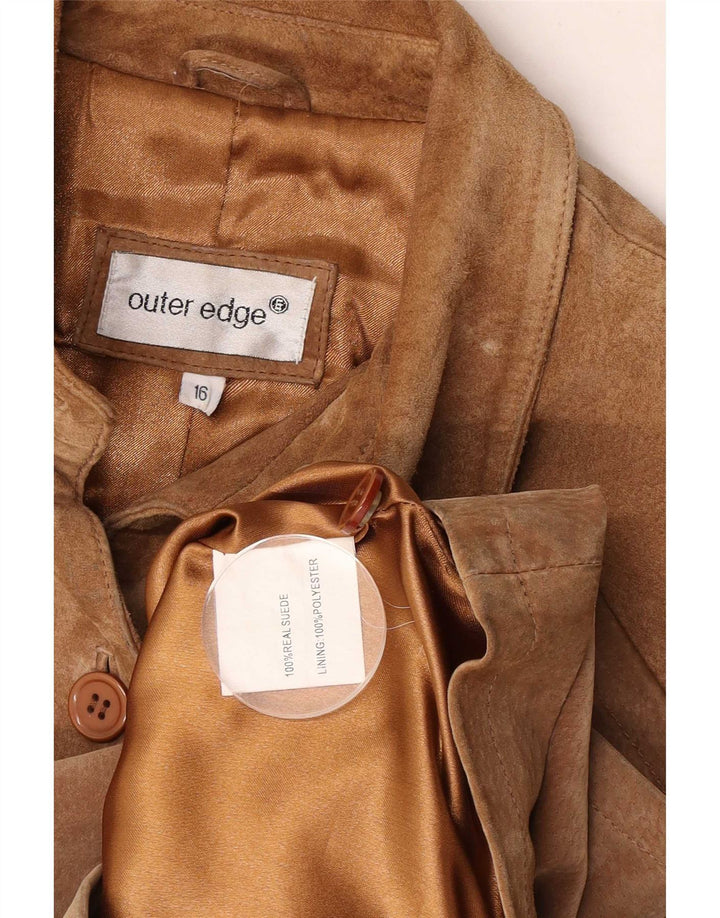 Jaqueta de camurça feminina Outer Edge Reino Unido 16 grande couro marrom