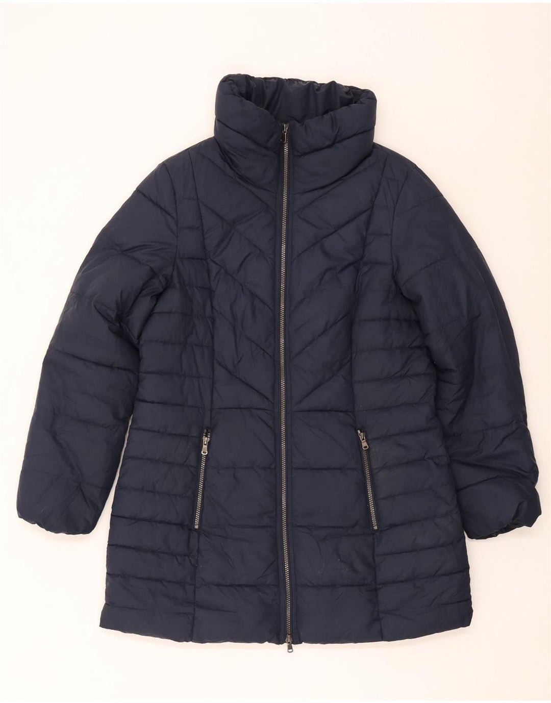 Casaco acolchoado feminino Marks & Spencer Reino Unido 14 grande poliéster azul marinho