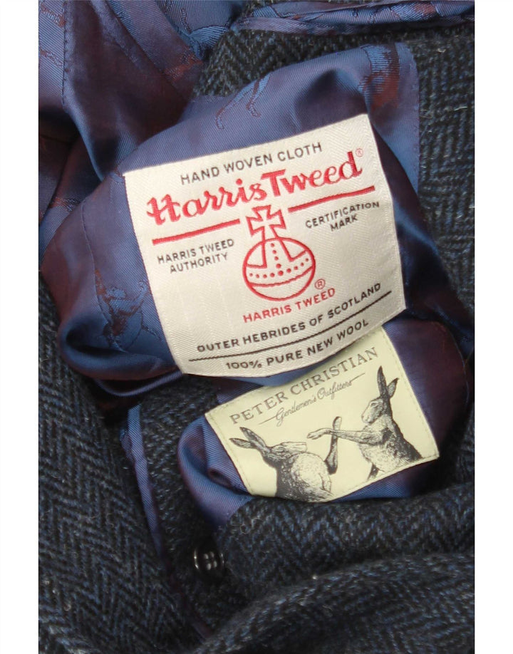 Jaqueta blazer masculina de 2 botões Harris Tweed Reino Unido 38 espinha de peixe azul marinho médio