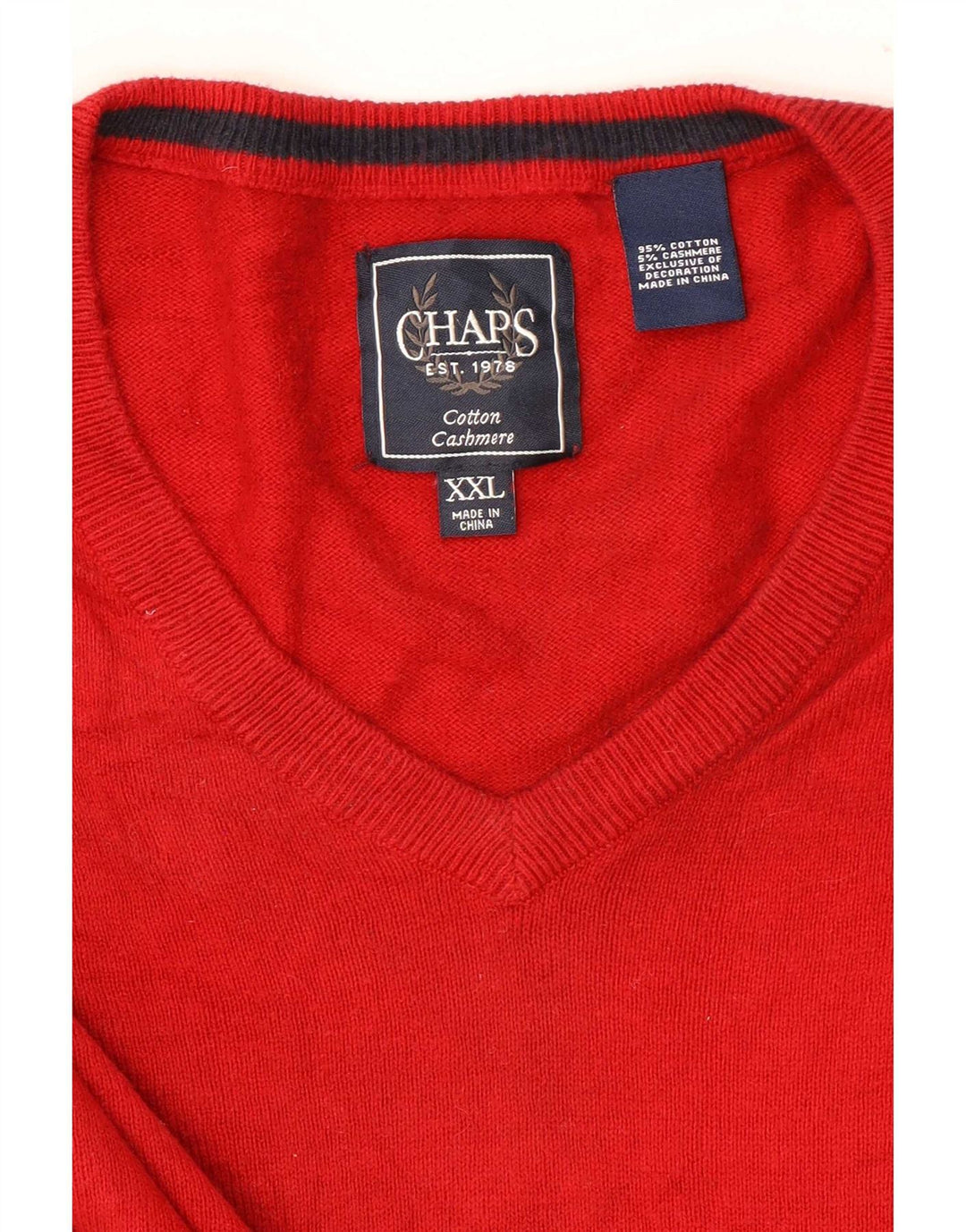 Suéter masculino Chaps com decote em V 2XL algodão vermelho