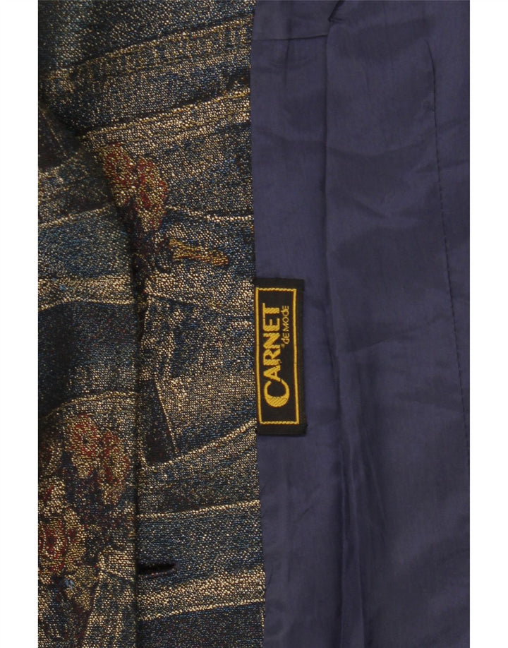 Jaqueta Blazer Feminina Carnet com 3 Botões Reino Unido 14 Médio Azul Marinho Floral