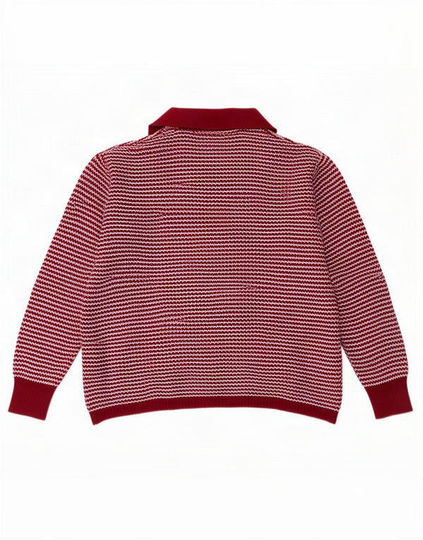 Suéter feminino vintage com gola polo, Reino Unido 14, listrado grande Borgonha