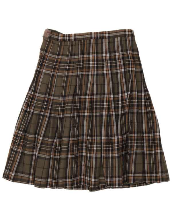 Saia feminina vintage cintura alta plissada linha A IT 46 grande W30 cáqui xadrez