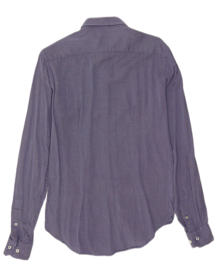 Camisa masculina Zara Slim Fit pequena algodão manchado azul