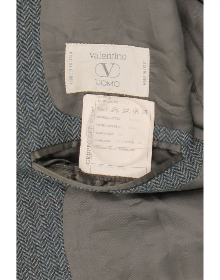 Jaqueta Blazer Masculina Valentino com 2 Botões IT 50 Lã Espinha de Peixe Cinza Grande