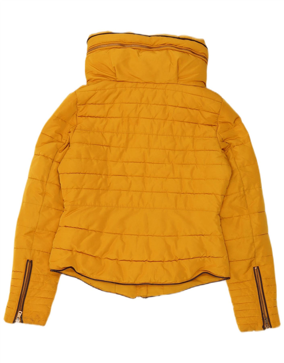 Jaqueta acolchoada com capuz Zara Womens UK 10 poliéster amarelo pequeno