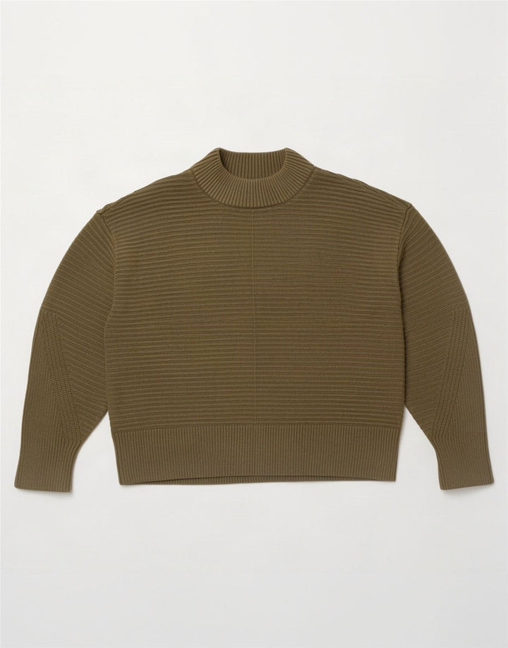 Suéter feminino com gola tartaruga Warehouse Reino Unido 12 listrado cáqui médio
