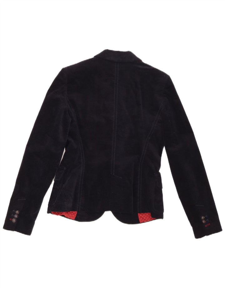 Jaqueta blazer feminina de veludo com 2 botões Zara Reino Unido 12 algodão azul marinho médio
