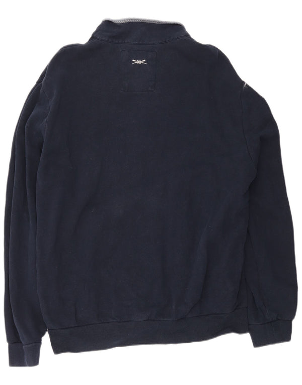 Crew Clothing Mens Zip Neck Moletom Jumper XL Azul Marinho Algodão
