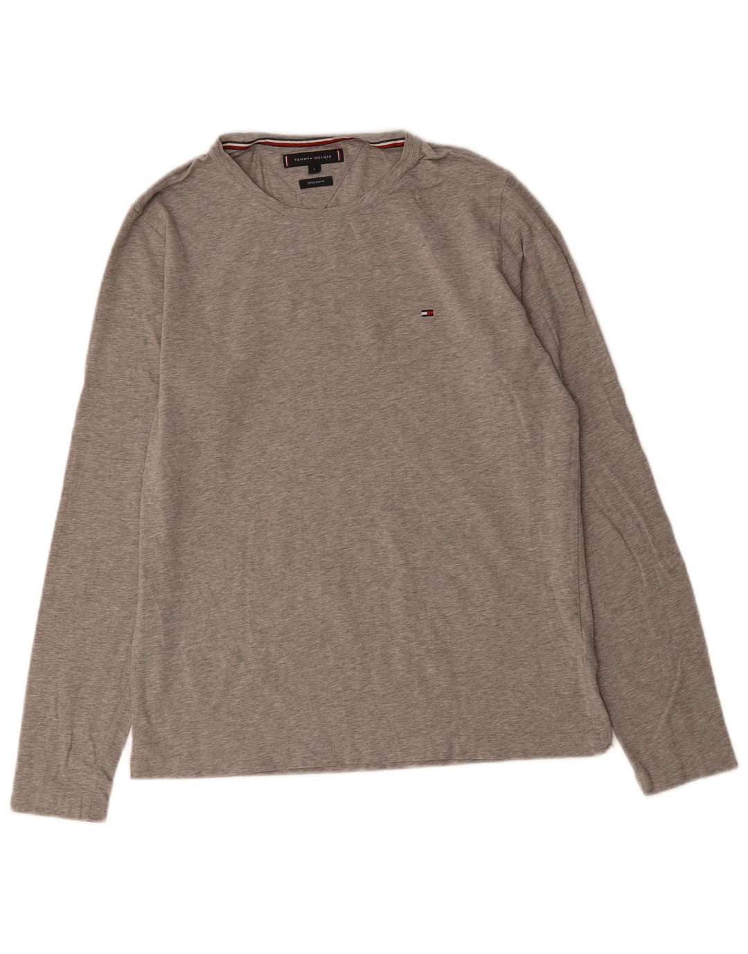 TOMMY HILFIGER Masculino Extra Slim Top Manga Longa Grande Algodão Cinza
