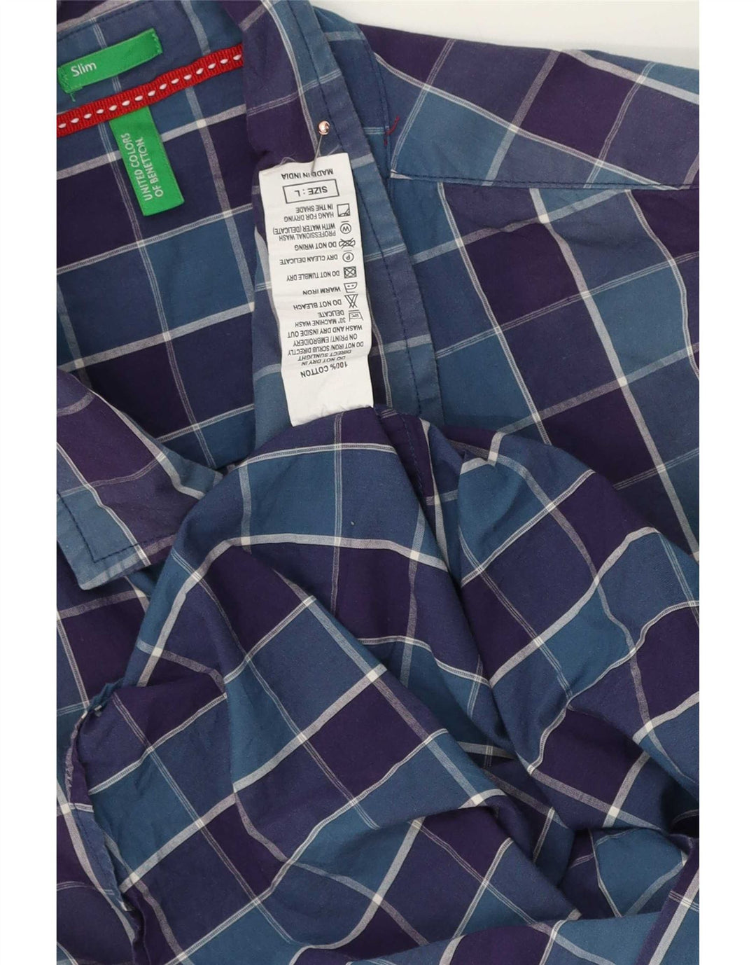 Camisa Slim Masculina Benetton Grande Algodão Xadrez Azul Marinho