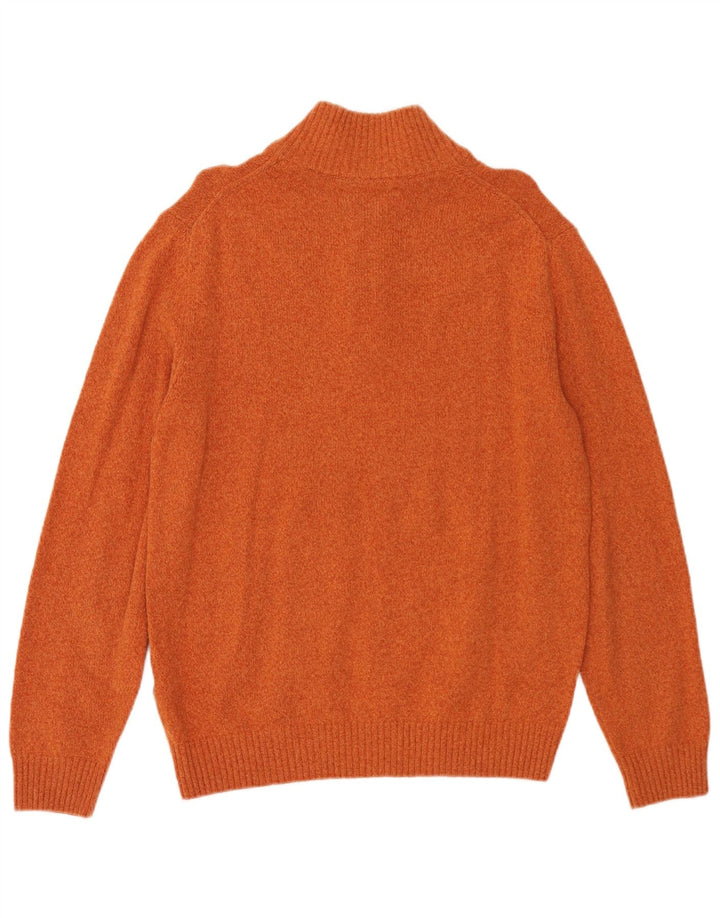 Suéter masculino Marlboro Classics com zíper e gola grande de lã laranja