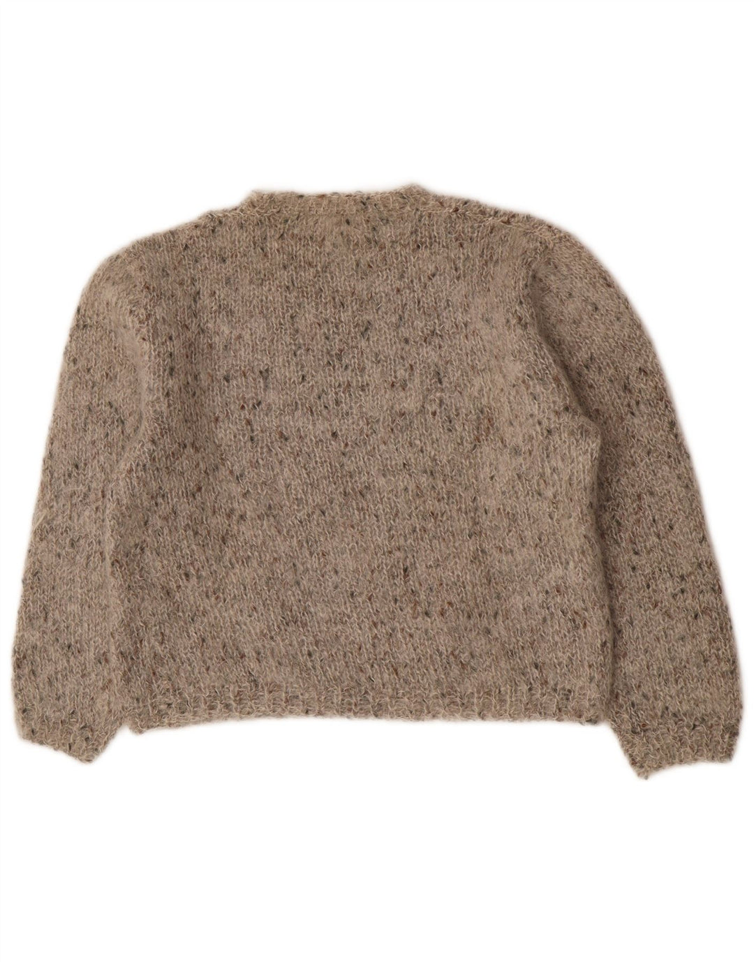 Suéter feminino vintage com gola redonda UK 14 cinza médio manchado