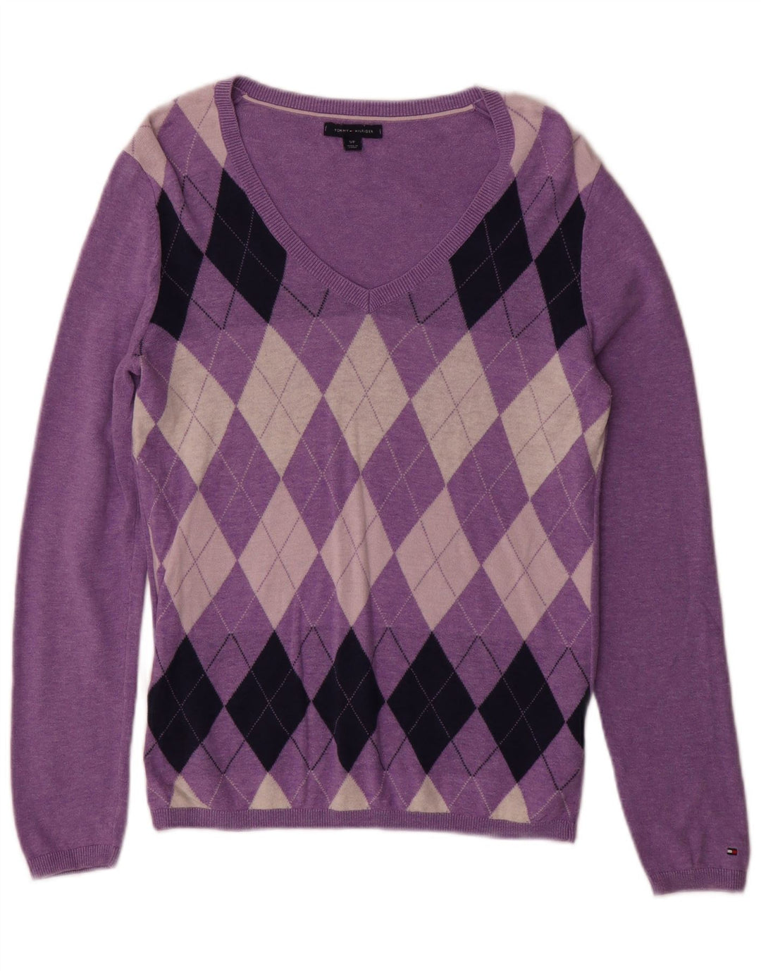 Suéter feminino TOMMY HILFIGER com decote em V Reino Unido 10 pequeno roxo