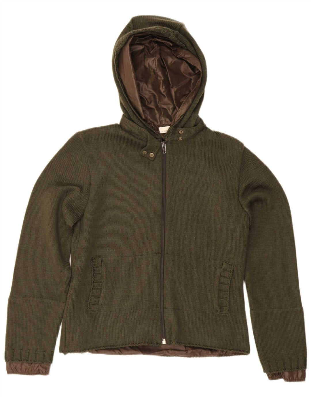 Jaqueta bomber feminina de malha com capuz Pinko Reino Unido 10 pequena lã cáqui