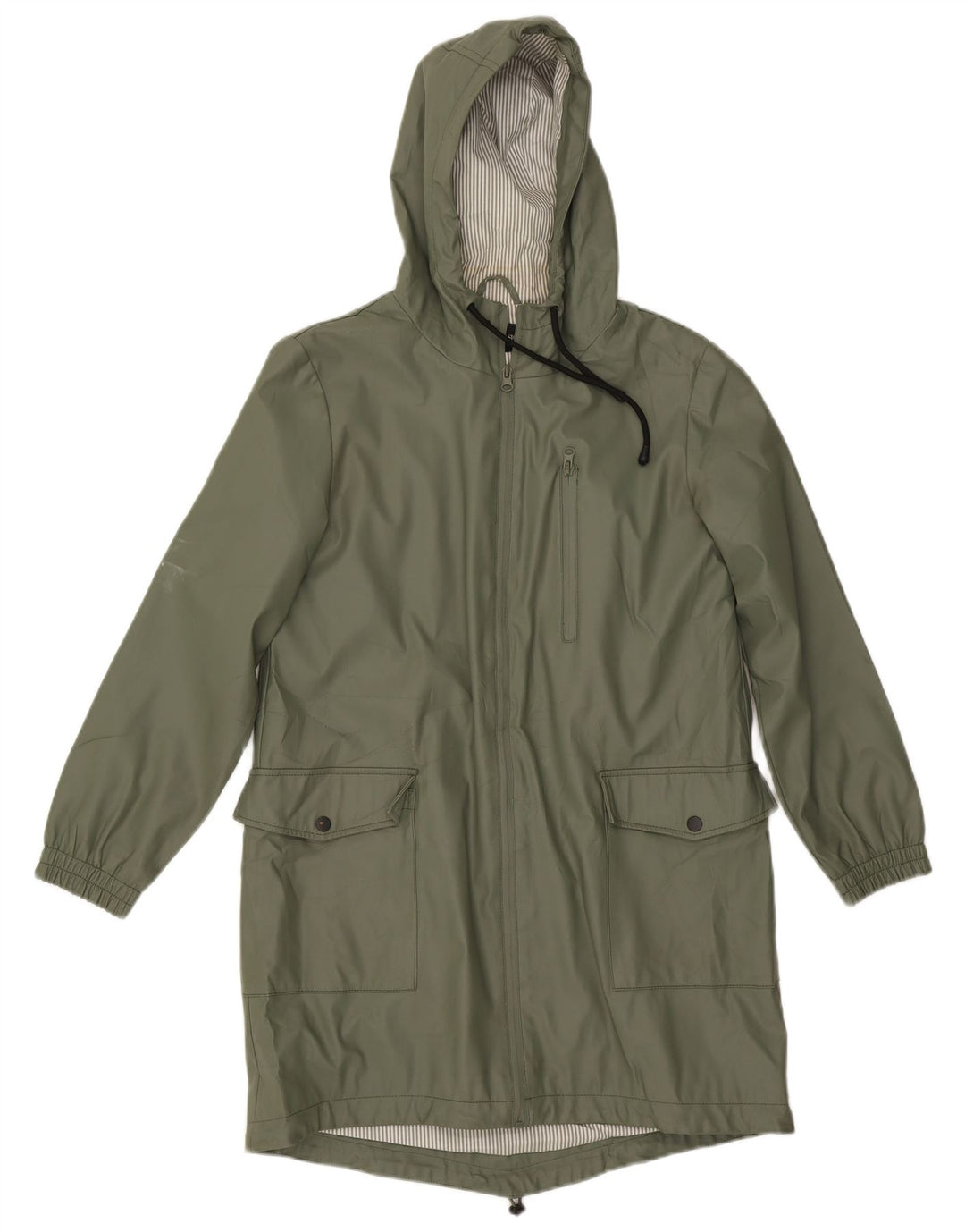 Capa de chuva com capuz feminino Zara UK 10 poliéster verde pequeno