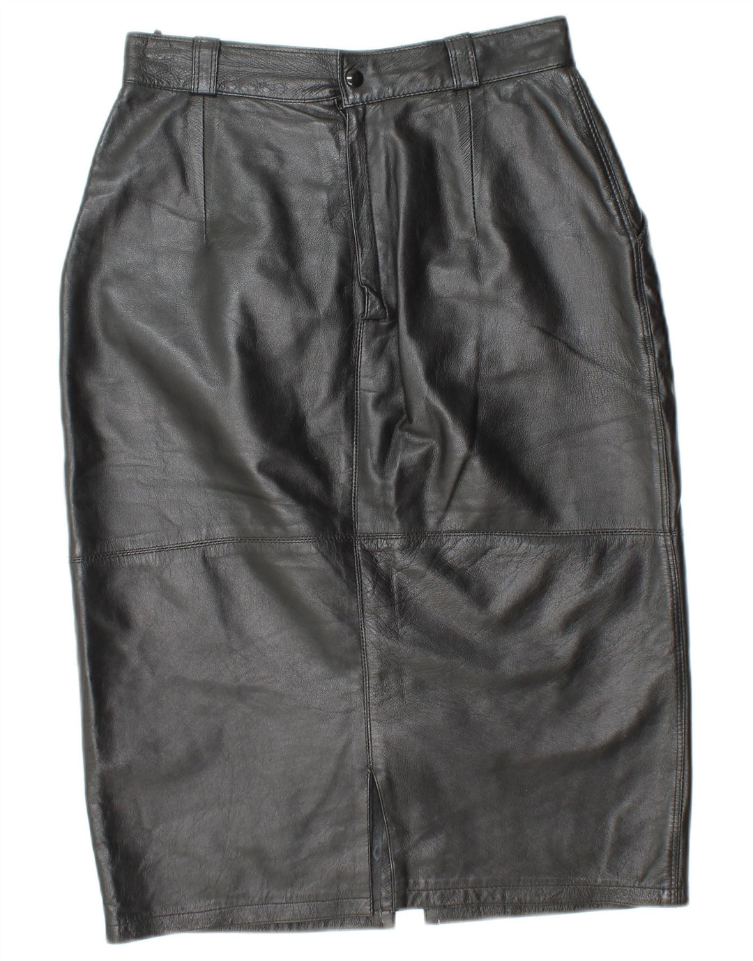 Saia feminina de couro de cintura alta VINTAGE IT 44 médio W26 couro preto