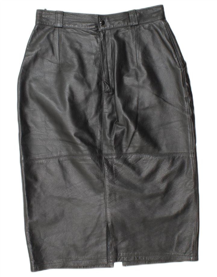 Saia feminina de couro de cintura alta VINTAGE IT 44 médio W26 couro preto