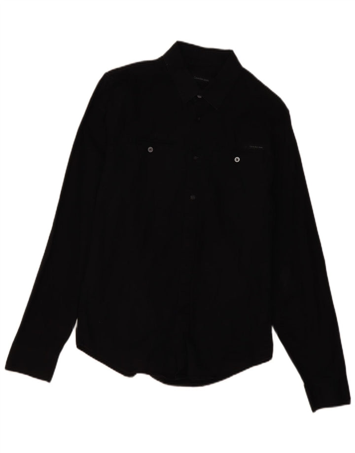 Camisa masculina Calvin Klein de algodão preto médio