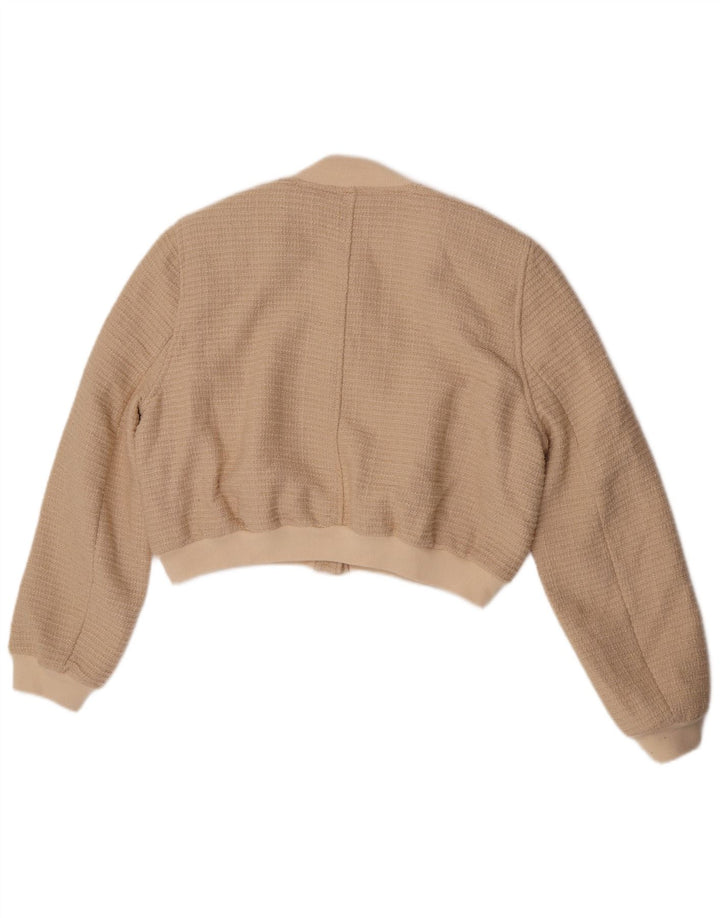 Jaqueta bomber feminina Zara Reino Unido 16 grande algodão bege
