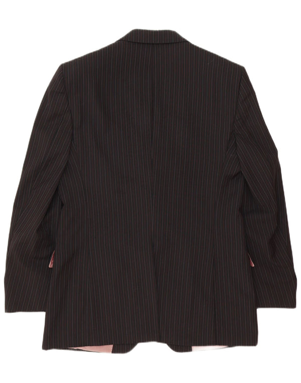 Jaqueta blazer masculina de 3 botões Hugo Boss IT 52 XL preta listrada de lã clássica
