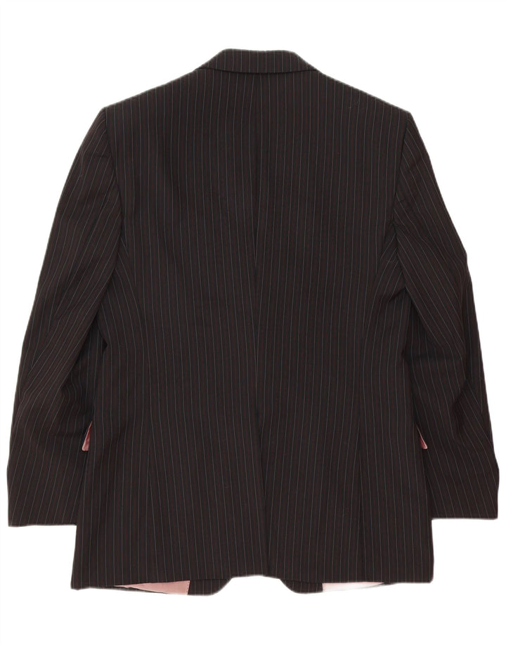 Jaqueta blazer masculina de 3 botões Hugo Boss IT 52 XL preta listrada de lã clássica