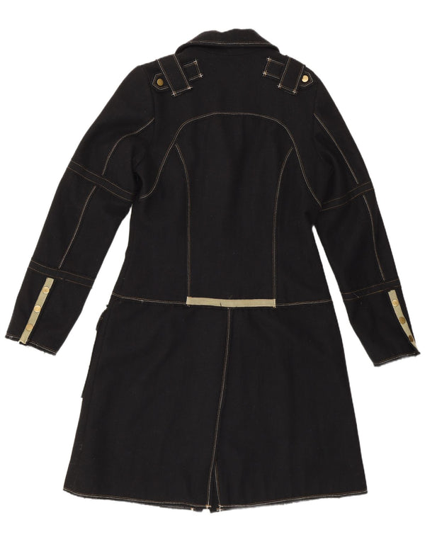 Vintage Womens Military Overcoat UK 10 Small Black Wool Classic
