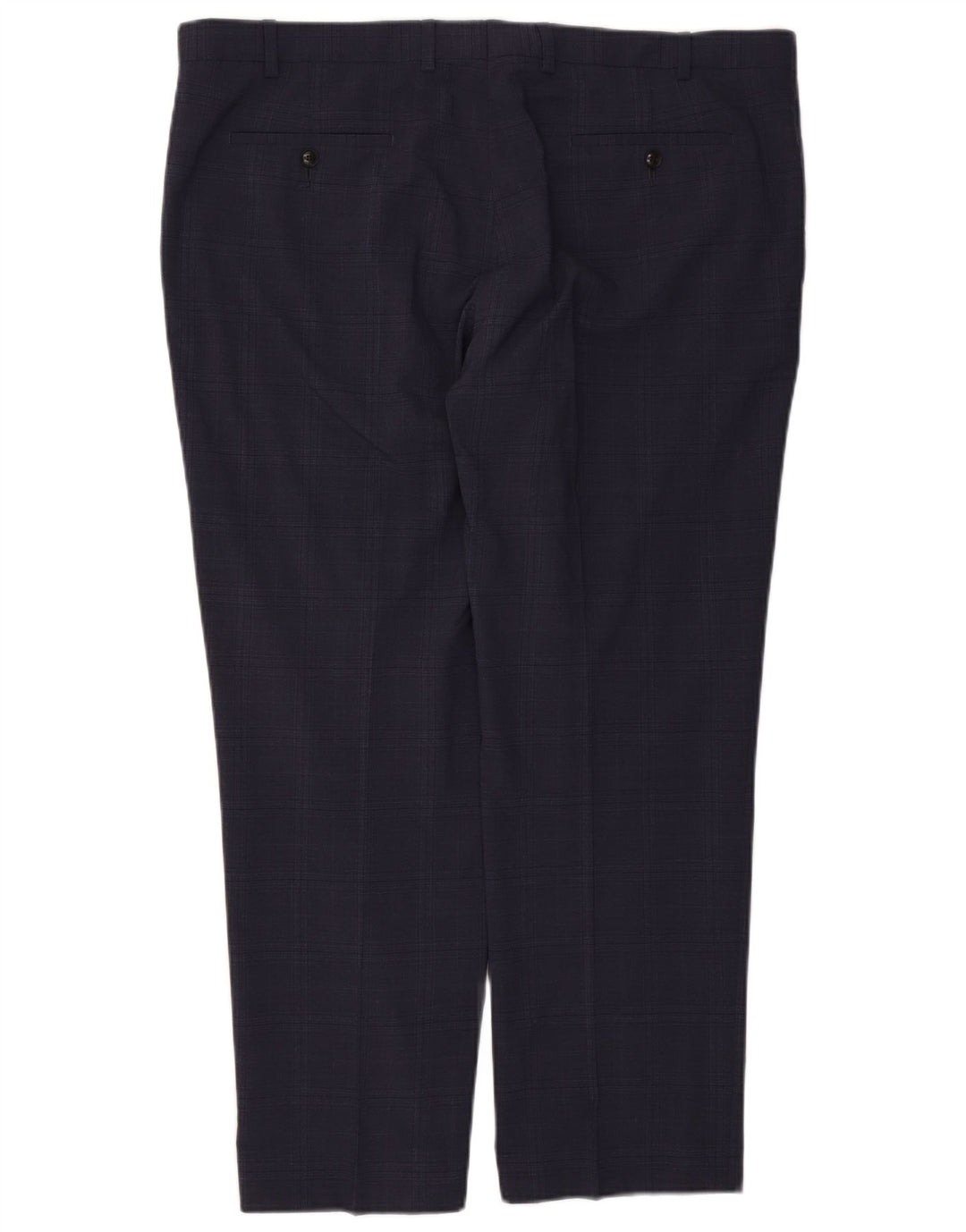 Calça masculina de terno regular Marks & Spencer W42 L29 azul marinho xadrez lã
