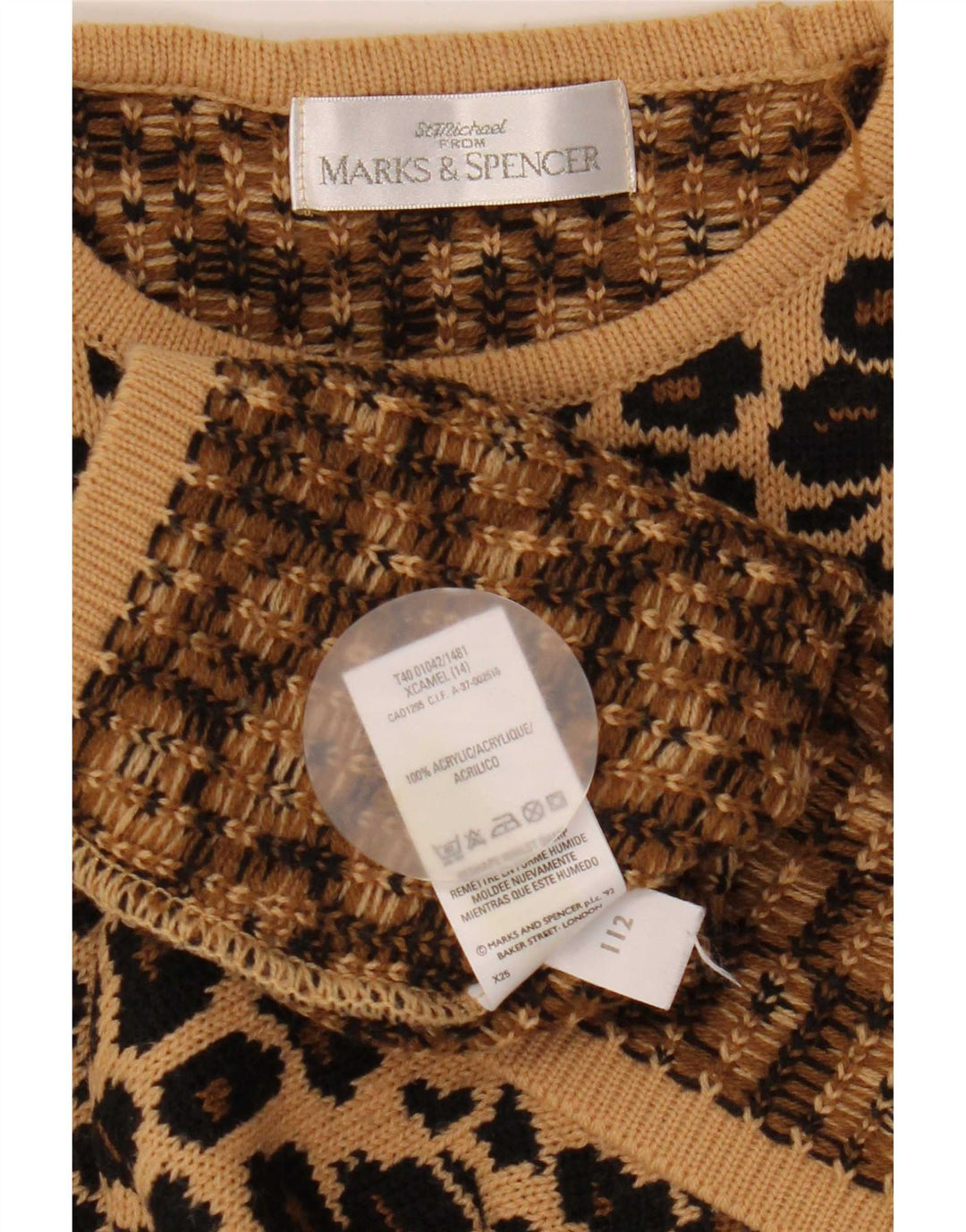 Suéter feminino Marks & Spencer com gola redonda Reino Unido 14 grande marrom